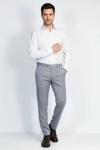 Light Grey Micro Patterned Slim Fit Dress Trousers – styled view