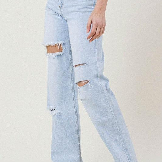 Women's Jeans Light Stone Distressed Wide Leg Jeans