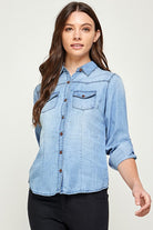 Blue Age lightweight denim shirt for travel with long sleeves and front button closures