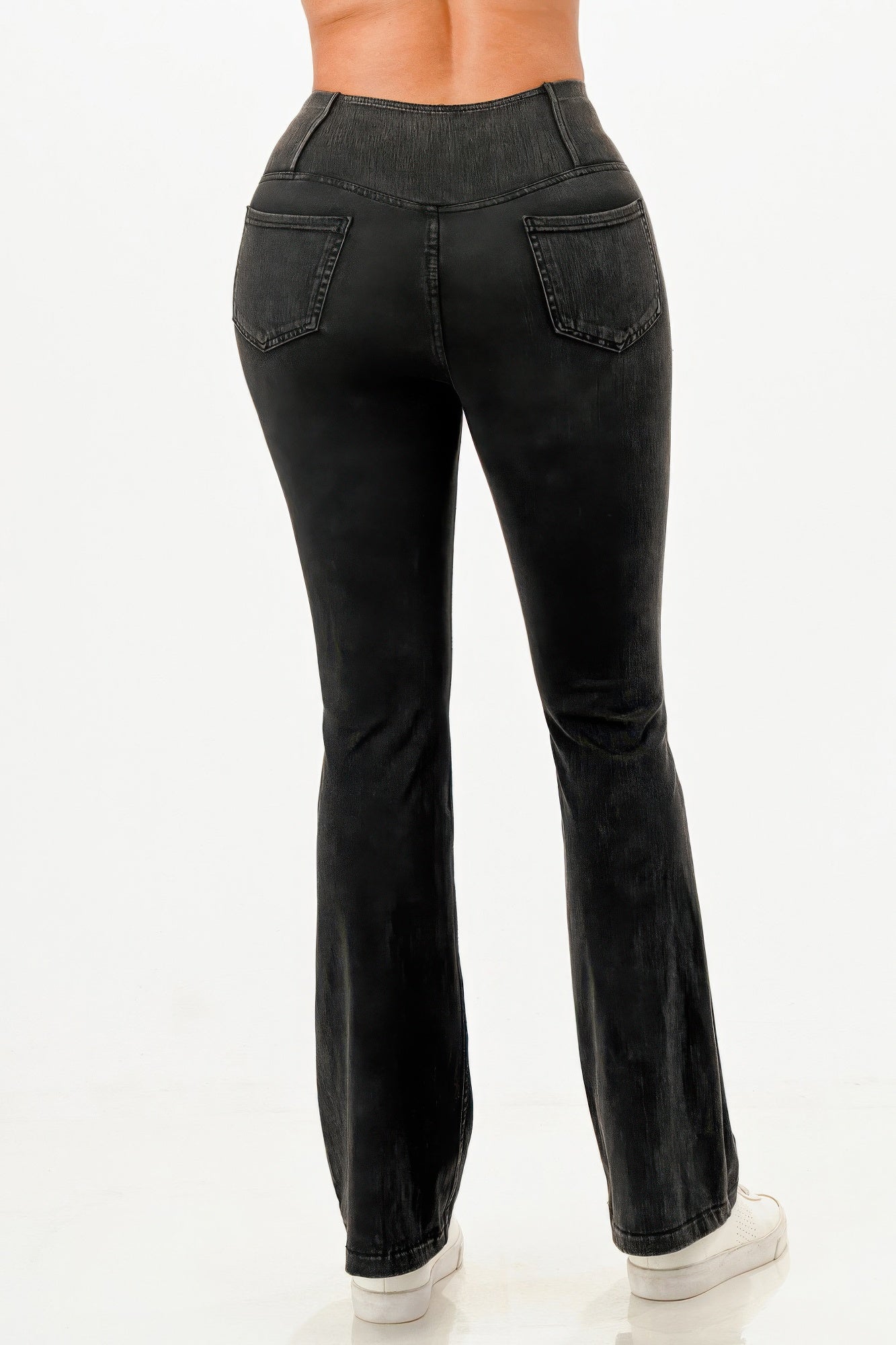 Stylish black lightweight flare jeans for women with a flattering high waist and a classic fit