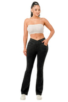 Stylish black lightweight flare jeans for women with a flattering fit and front pockets