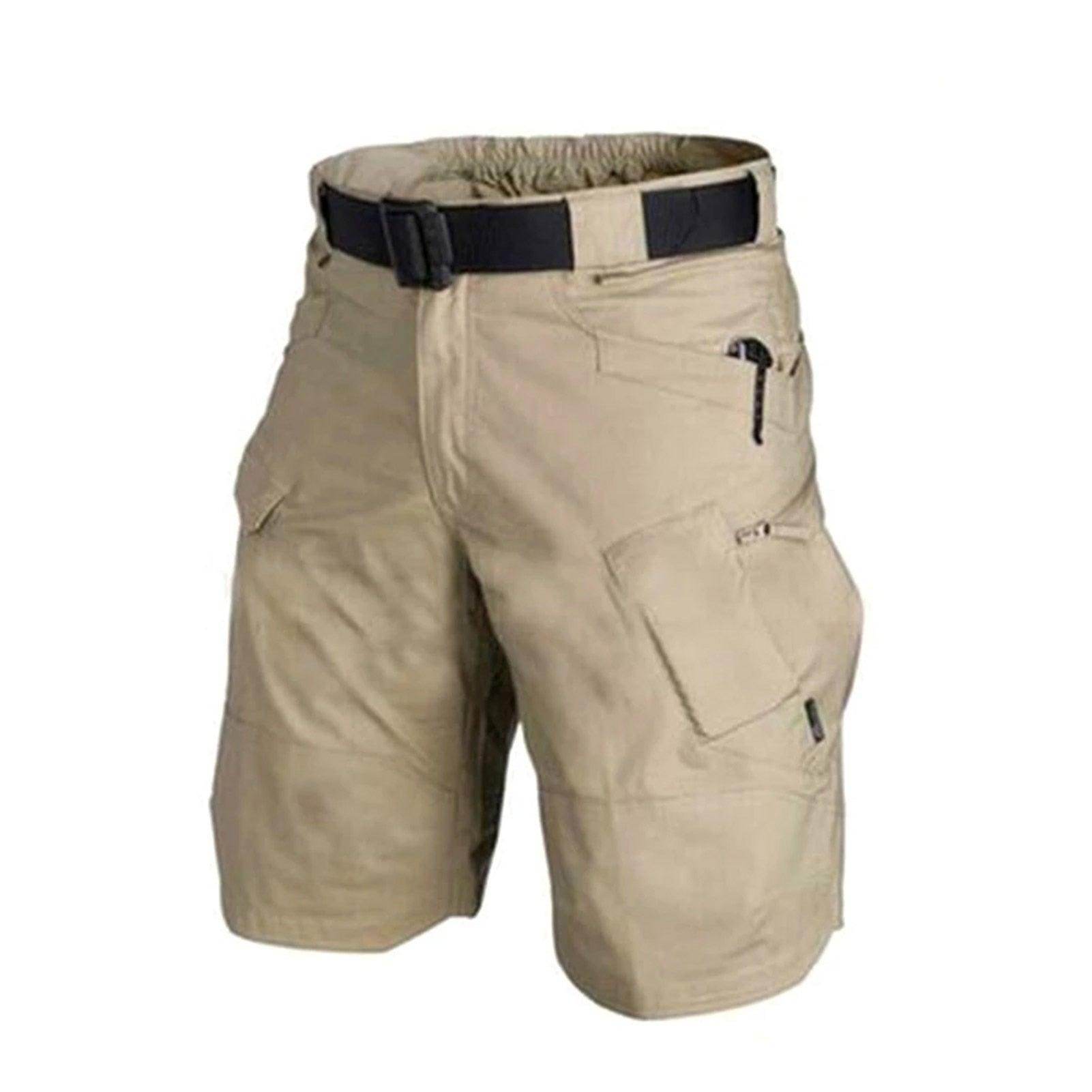 Men's lightweight quick dry shorts in tan with multiple pockets and a comfortable waistband