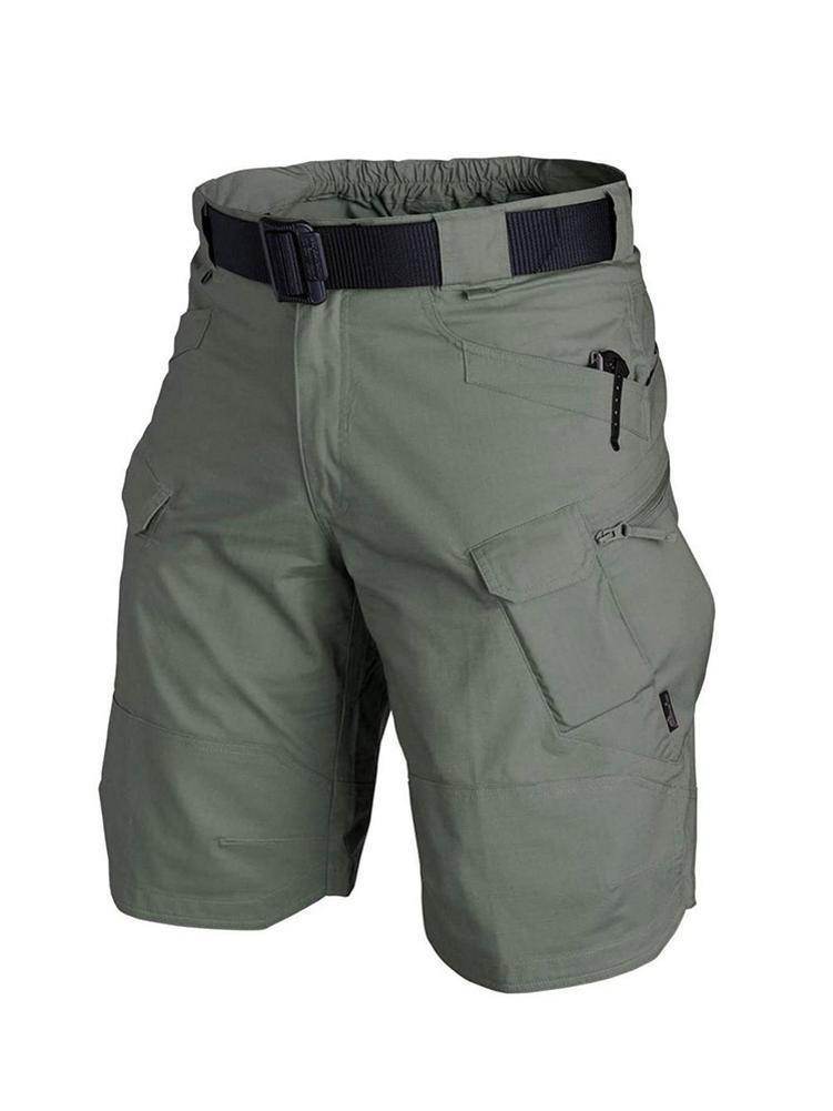 Men's lightweight quick dry shorts in green with multiple pockets and adjustable waistband