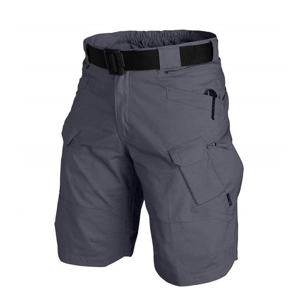 Men's shorts from VacationGrabs in grey, lightweight quick dry shorts with multiple pockets and adjustable belt