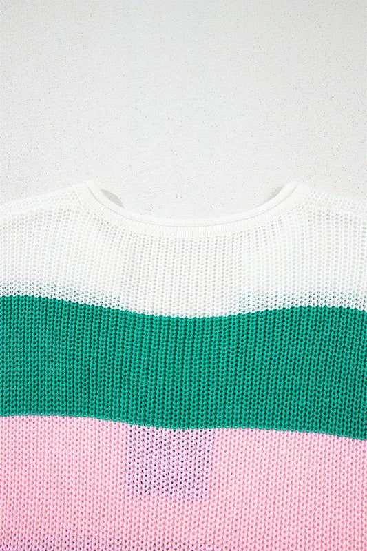 YNIQUE lightweight striped sweater for travel with white green and pink colorblock design