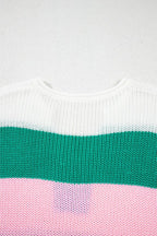 YNIQUE lightweight striped sweater for travel with white green and pink colorblock design