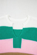 YNIQUE lightweight striped sweater for travel with white green pink and brown color blocks
