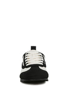 Rag Company women's lightweight stylish lace up sneakers in black and white front view