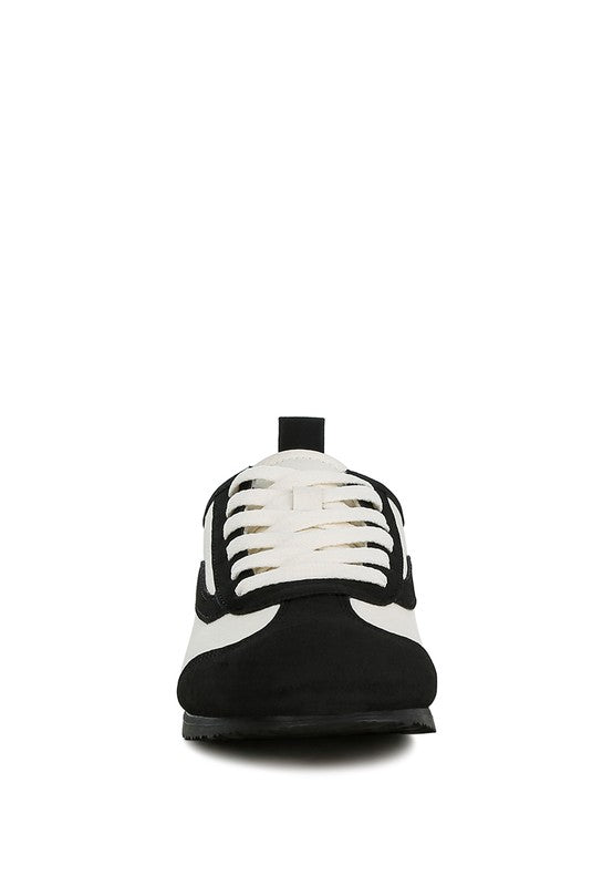 Rag Company women's lightweight stylish lace up sneakers in black and white front view