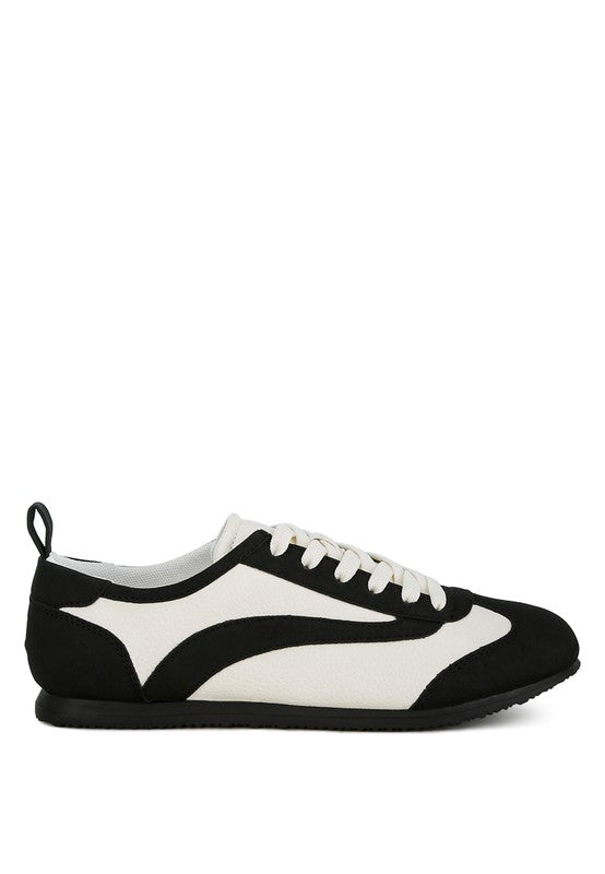 Rag Company women's lightweight stylish lace up sneakers in black and white side view