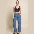 VacationGrabs women's lightweight travel pants with pockets in blue cargo style