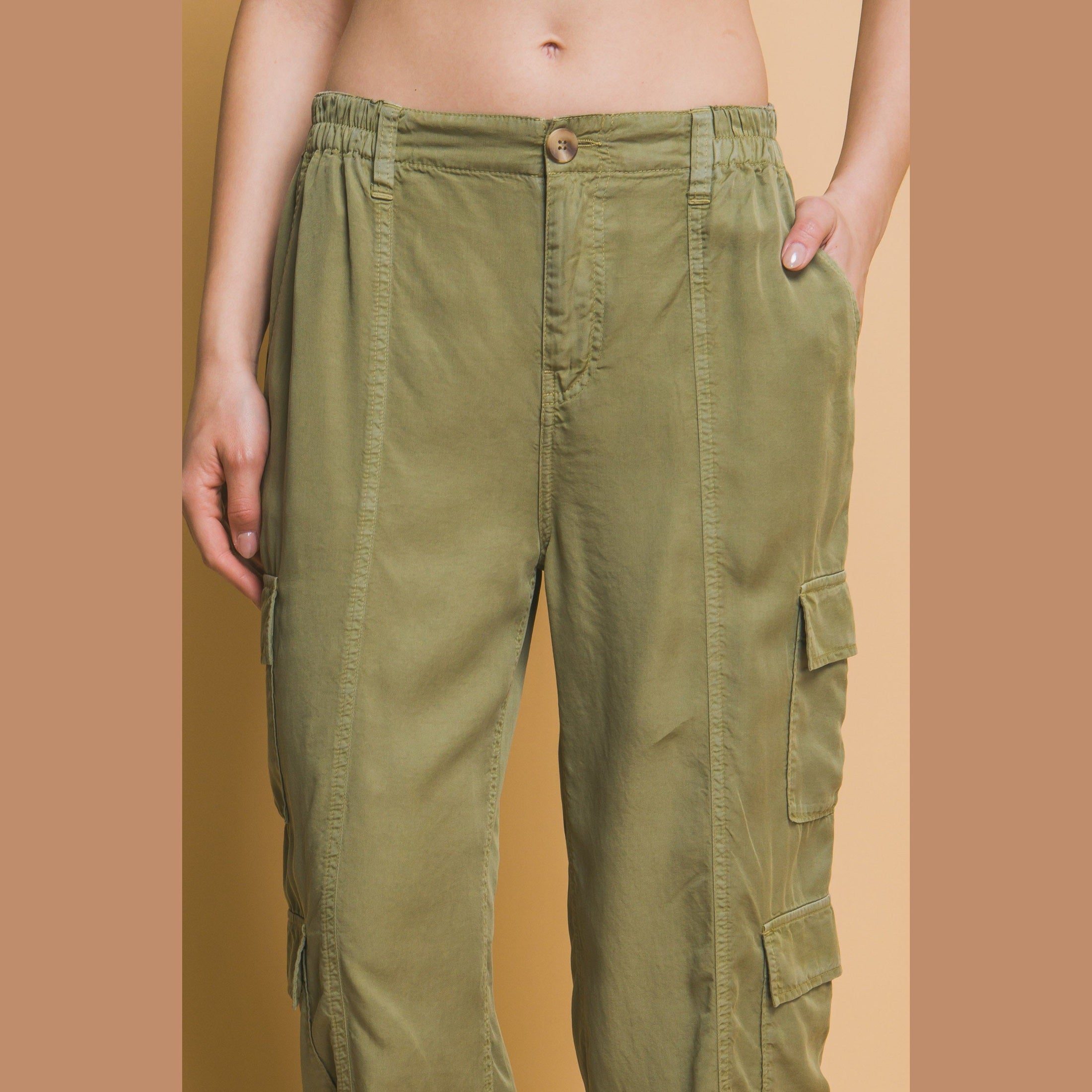 VacationGrabs women's lightweight travel pants with pockets in olive green cargo style