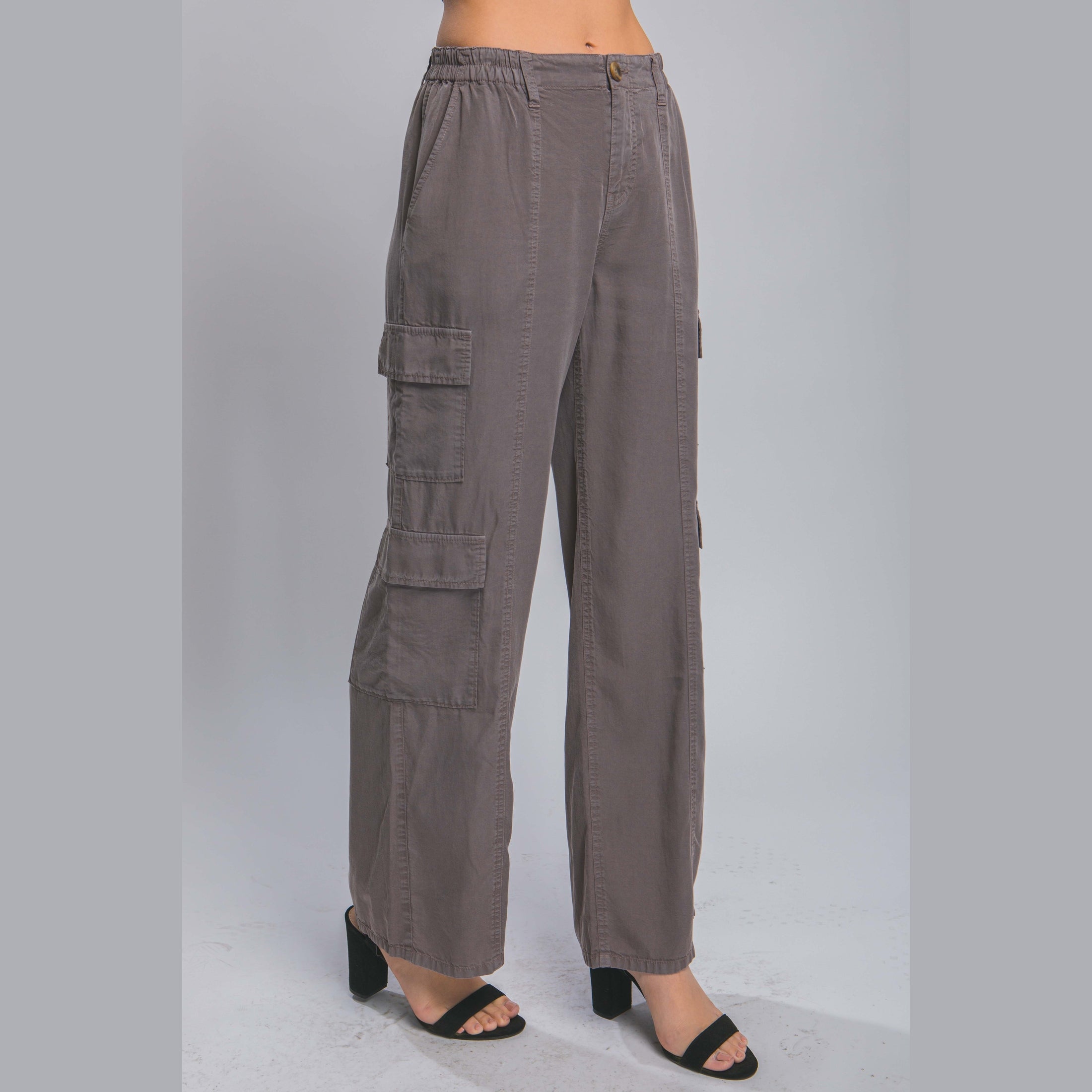VacationGrabs women's lightweight travel pants with pockets in gray cargo style