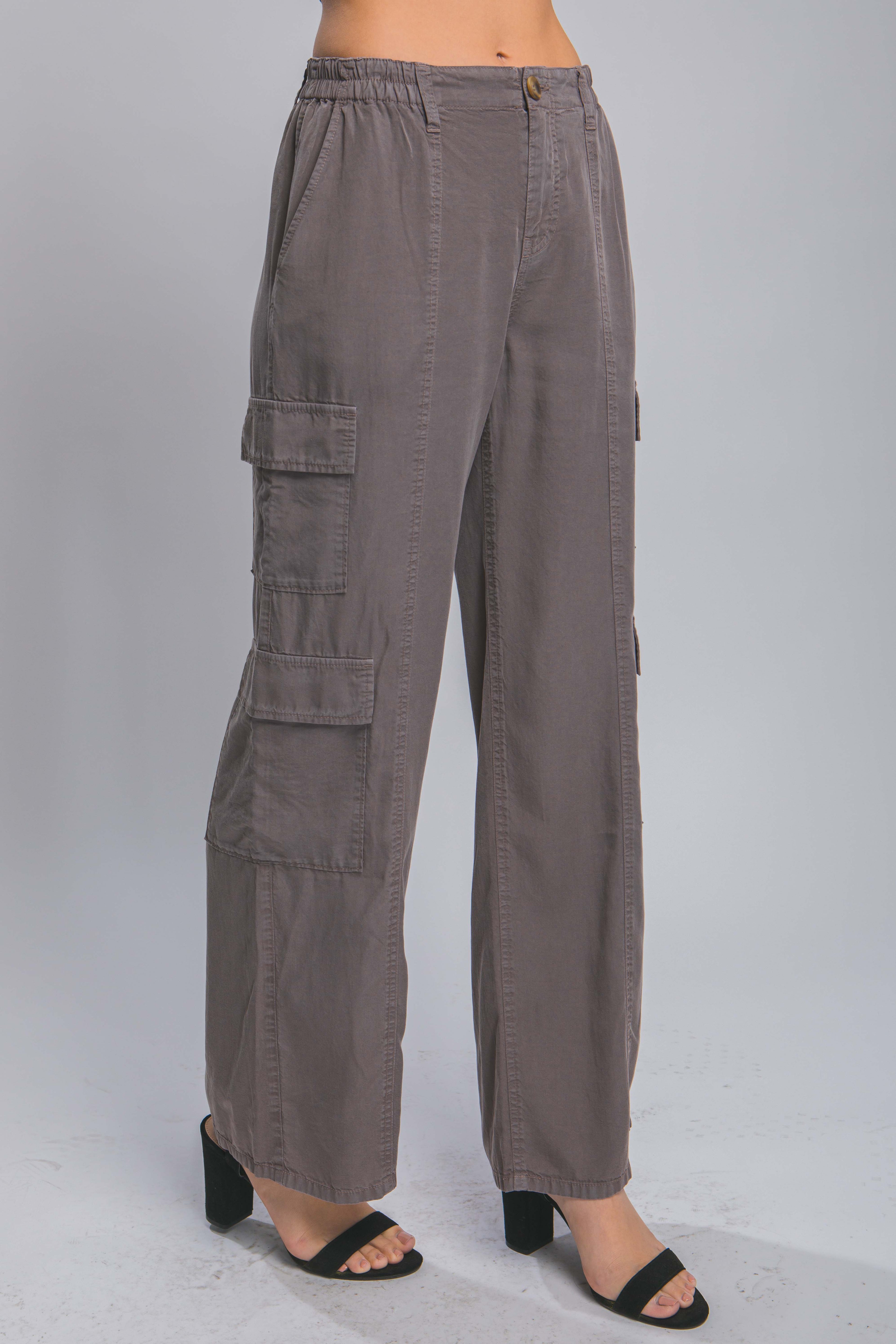 VacationGrabs women's lightweight travel pants with pockets in gray cargo style
