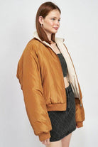 Emory Park lightweight travel puffer coat in brown with a stylish design for travel and casual wear
