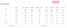 Size chart in centimeters for YNIQUE lightweight womens loungewear set showing measurements for bust, hem, length, waist, hip, bottoms, inseam, and outseam