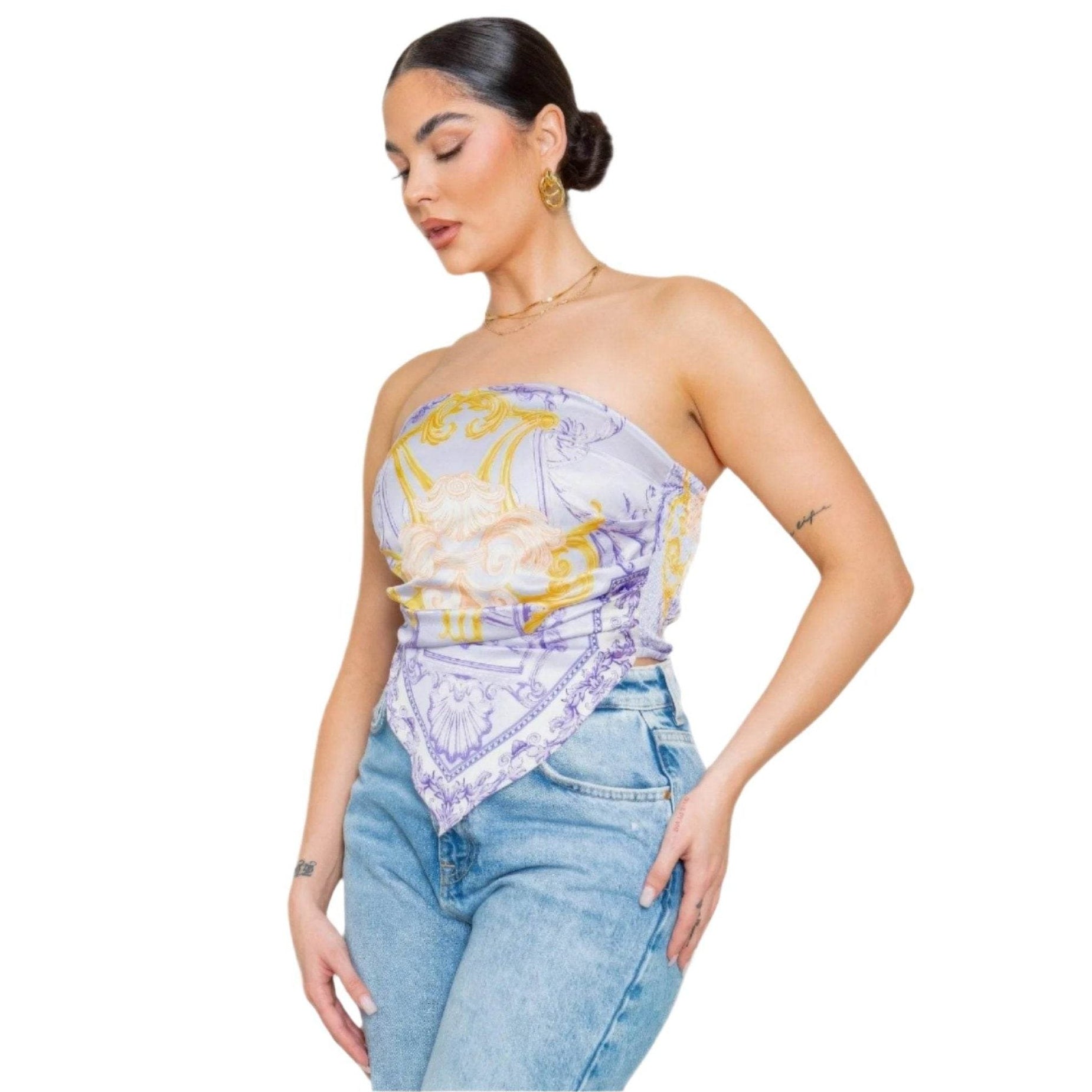 Lilac Strapless Satin Effect Scarf Top - VacationGrabs