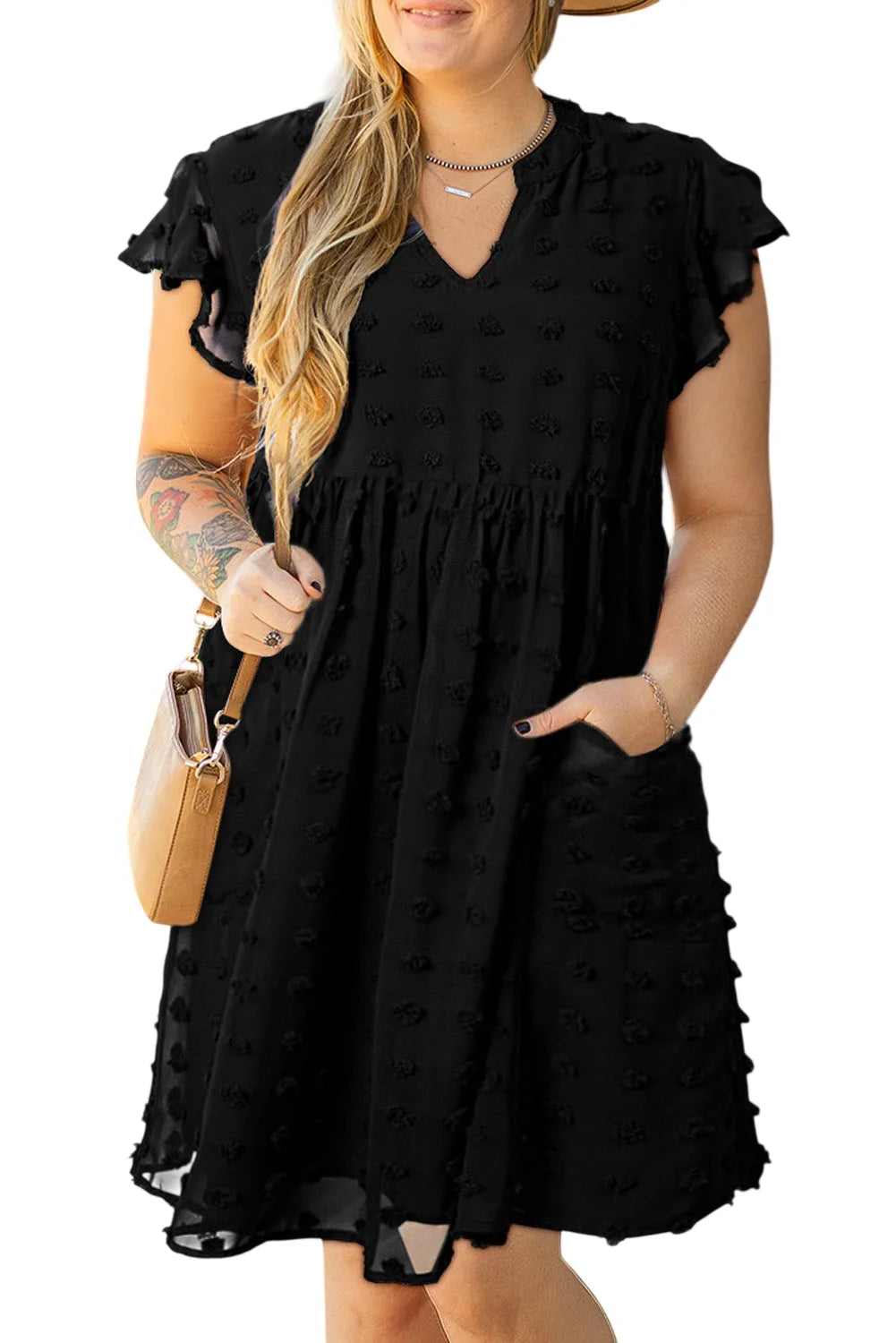 Lilith Plus Size Dotty Textured Ruffled Dress