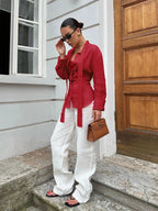 Men's red linen blouse, stylish and breathable for casual wear