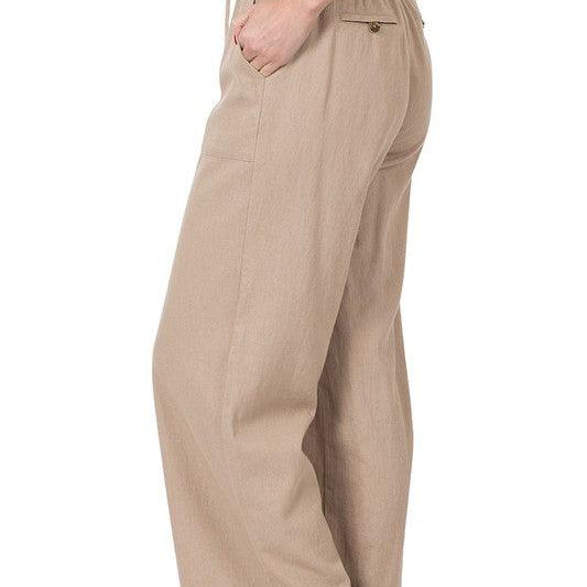 Women's Pants Linen Drawstring-Waist Pants With Pockets