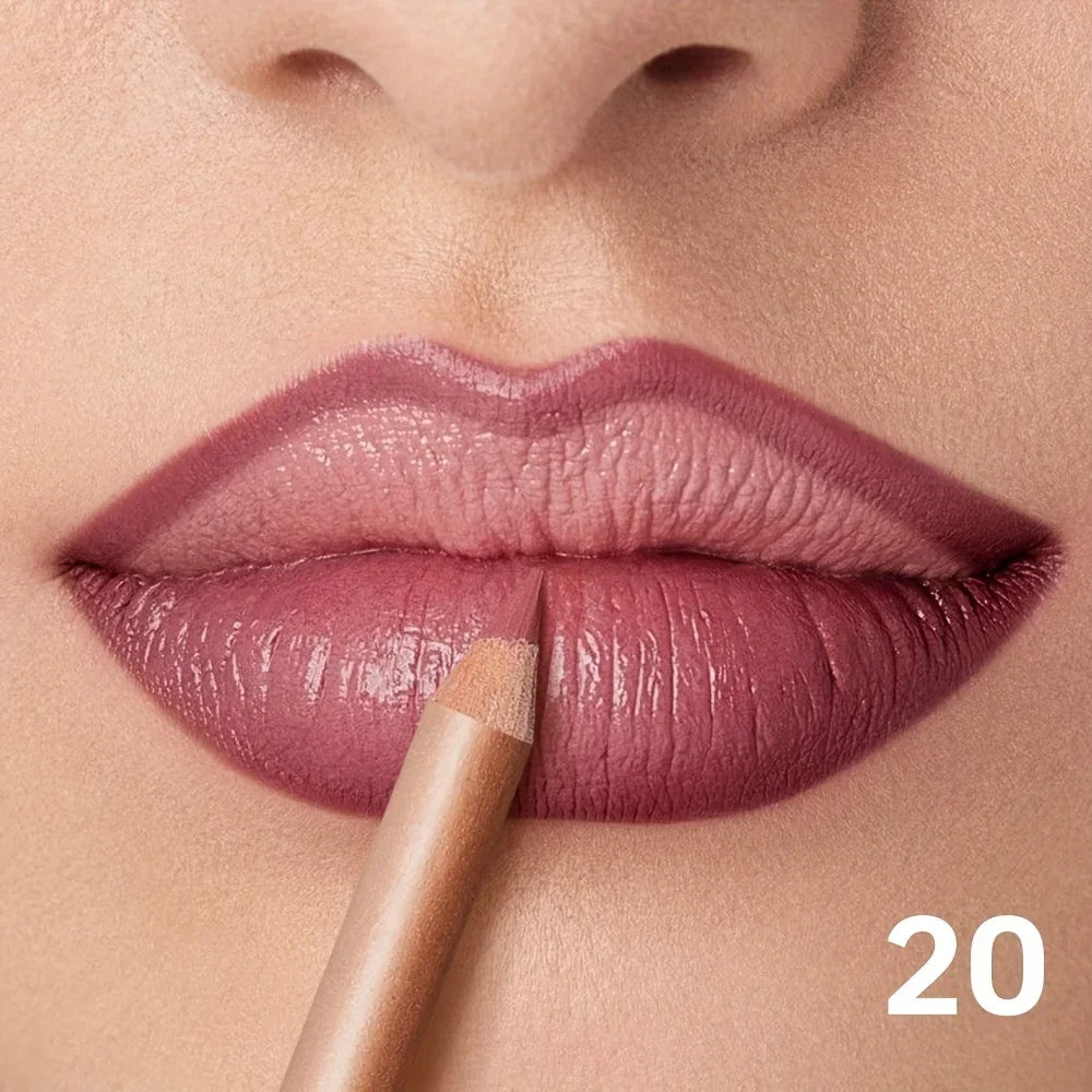 Women's mauve lip liner defining lips with lip liner for a polished look