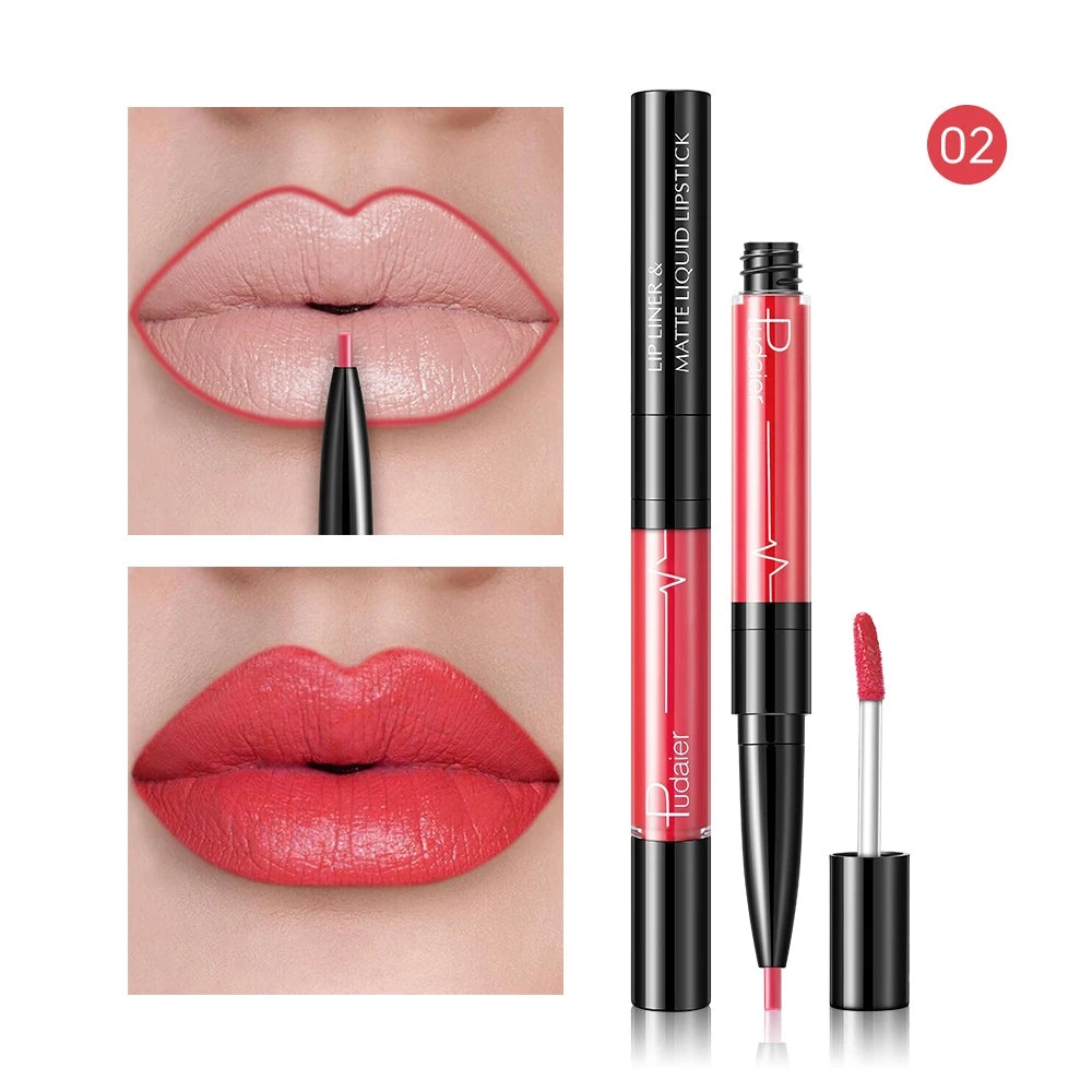 Matte liquid lipstick and liner for defined lips with lip liner