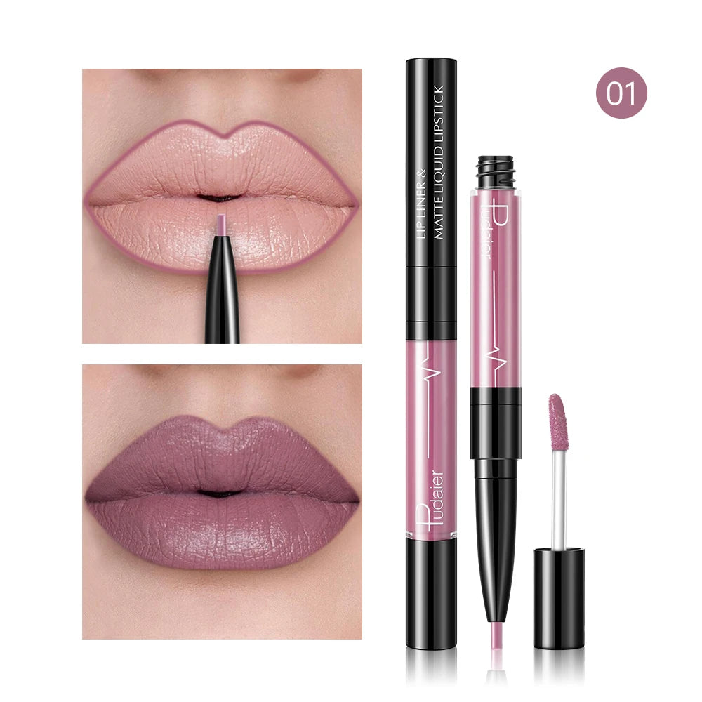 Matte liquid lipstick with lip liner for defined lips