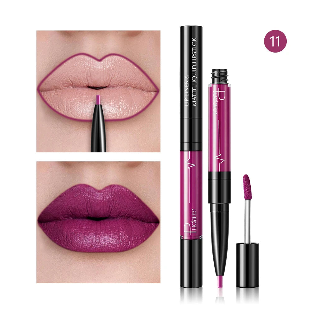 Matte liquid lipstick in purple, perfect for defined lips with lip liner