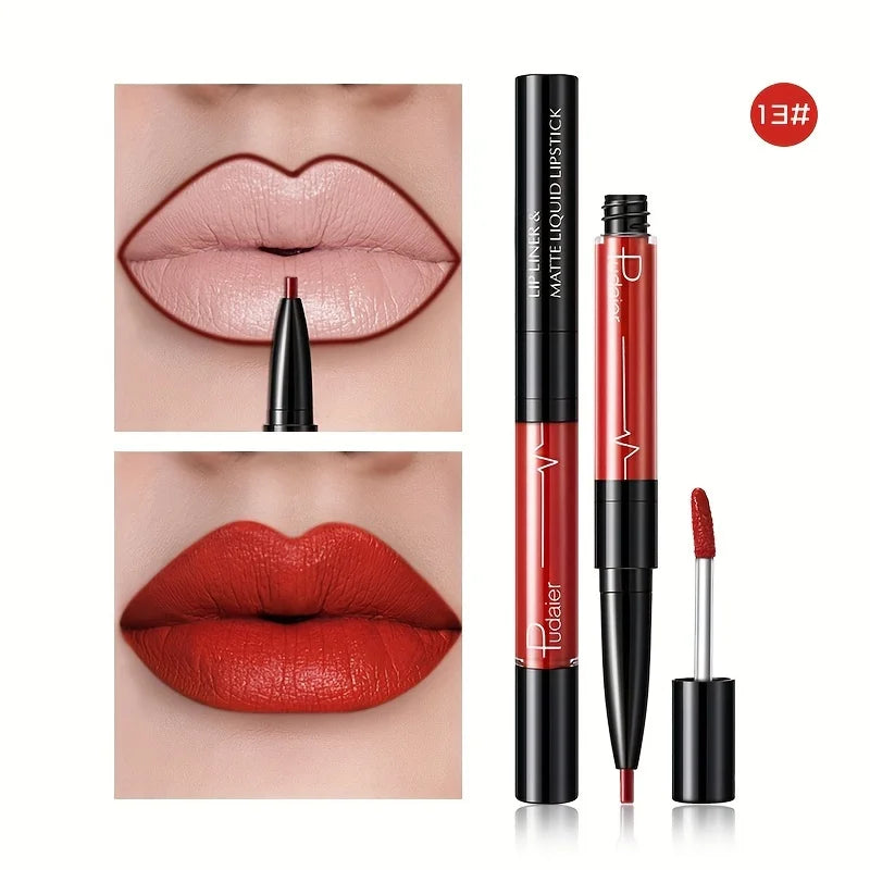 Matte liquid lipstick with lip liner for defined lips