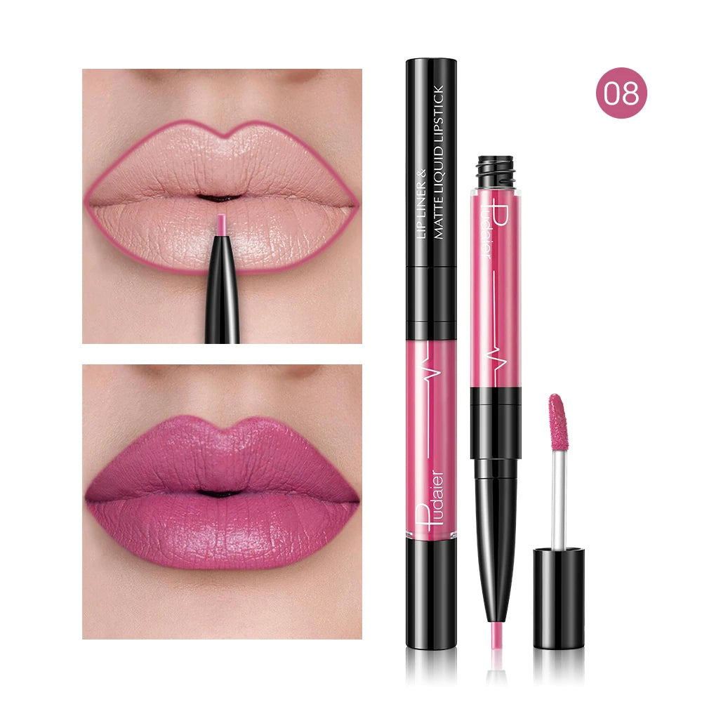 Matte liquid lipstick in pink with lip liner for defined lips