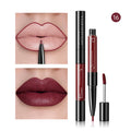 Matte liquid lipstick in red with lips and lip liner for a bold look