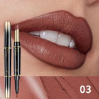 Matte lip color with lip liner, perfect for defined lips
