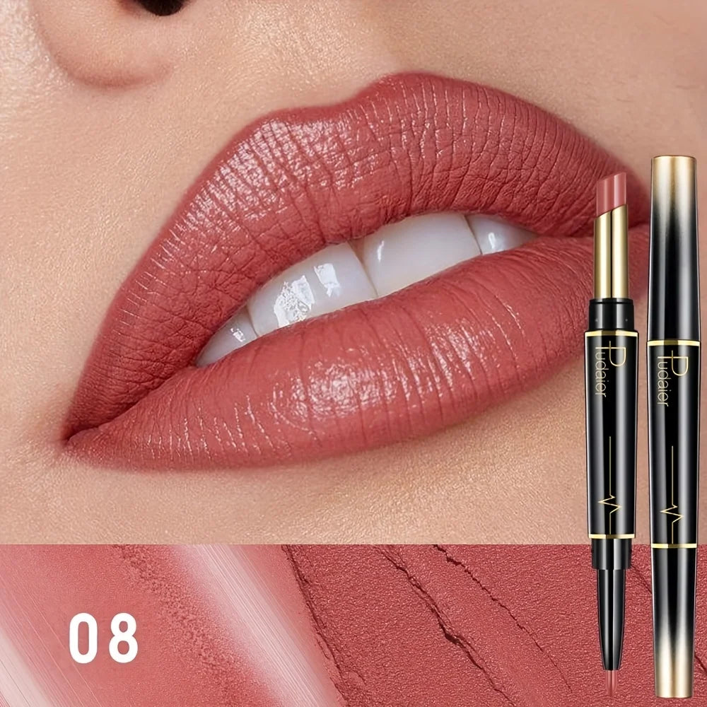 VacationGrabs lips with lip liner in soft nude shade for a polished look