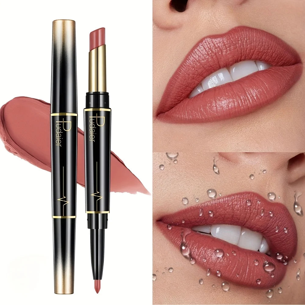 Lip liner and lipstick for defined lips with lip liner in nude shade