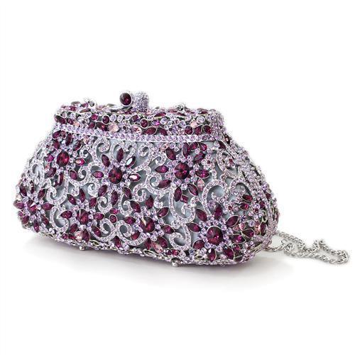 Handbags - Special Occasion Clutches LO2376 - Imitation Rhodium White Metal Clutch with Top Grade Crystal in Multi Color