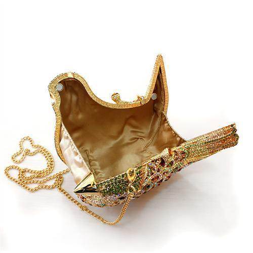 Gold White Metal Clutch with Top Grade Crystal - VacationGrabs