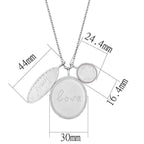 Rhodium brushed brass necklace featuring charm pendants with love engraving and decorative details