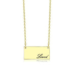 VacationGrabs flash gold brass necklace with a 'Loved' engravement on a delicate chain