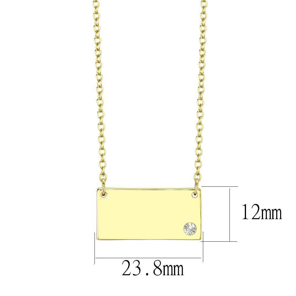 VacationGrabs flash gold brass necklace with a rectangular pendant and sparkling stone detail