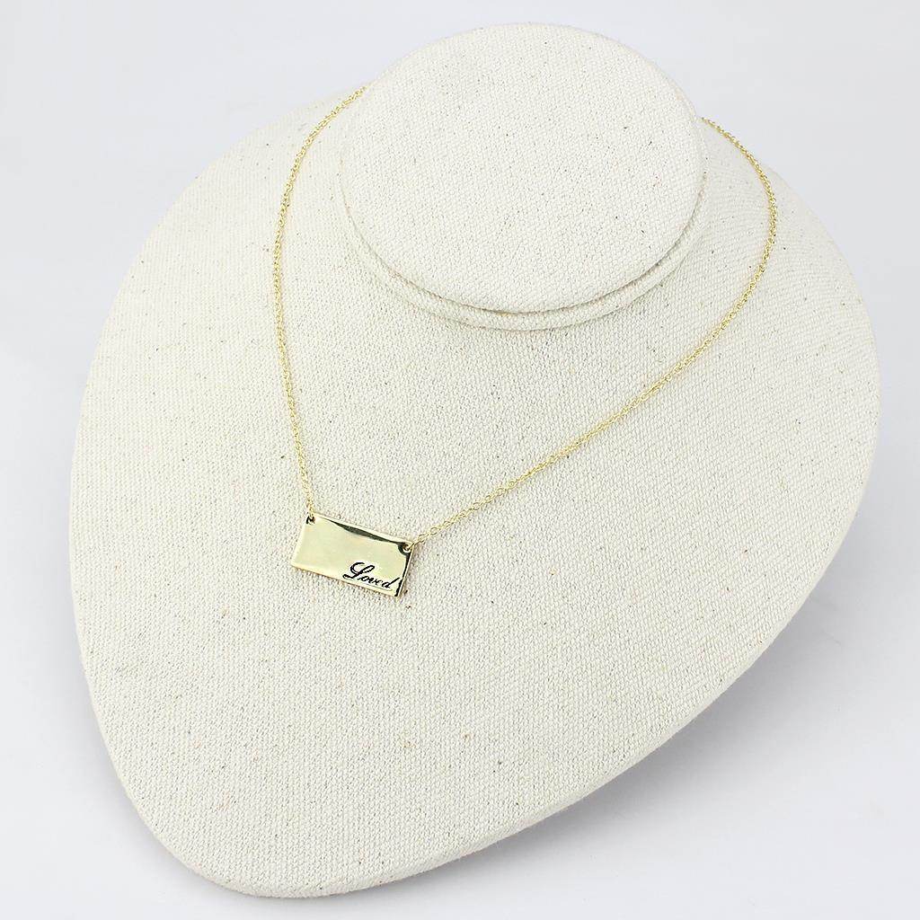 Elegant flash gold brass necklace on display with a smooth rectangular pendant