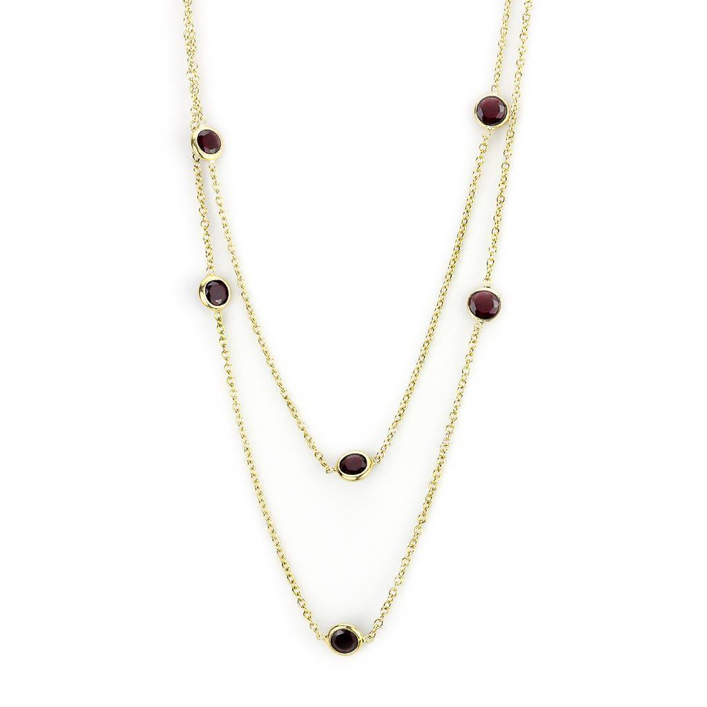 Women's Jewelry - Necklaces LO4702 - Gold Brass Necklace with AAA Grade CZ in Garnet