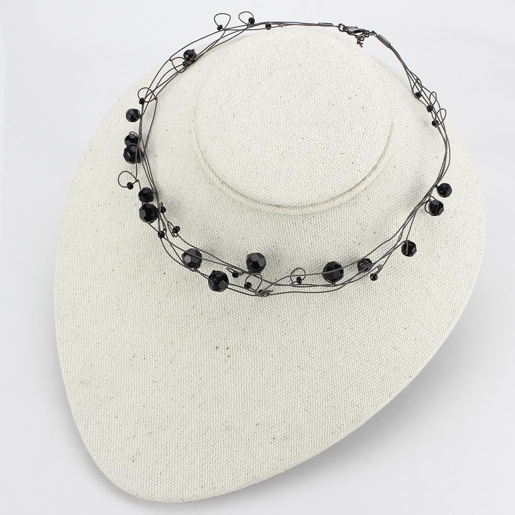 Women's Jewelry - Necklaces LO4714 - Ruthenium White Metal Necklace with Synthetic Synthetic Glass in Jet