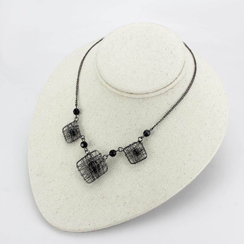 Elegant ruthenium white metal necklace featuring unique wire design with decorative beads