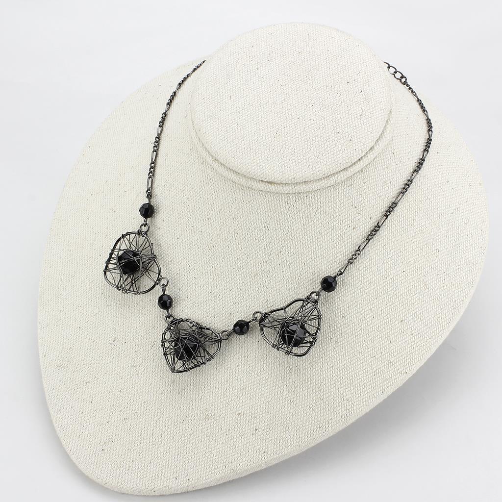 Women's Jewelry - Necklaces LO4728 - Ruthenium White Metal Necklace with Synthetic Synthetic Glass in Jet