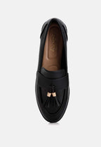 Women's black loafers with tassel detail for casual wear
