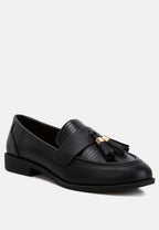 Women's black leather loafers with tassels for stylish comfort