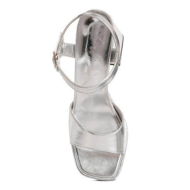 Lofty Metallic Faux Leather Block Heel Sandals - VacationGrabs