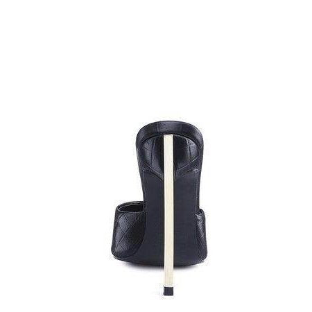 Stylish black stiletto sandals with a sleek design and high heels for fashionable women
