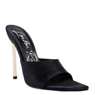 Stylish black stiletto sandals with a chic open toe and high heel for elegant occasions