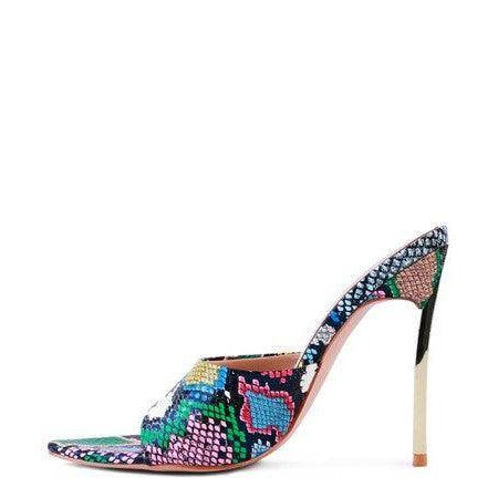 Stylish women's black stiletto sandals with colorful beaded design for elegant occasions